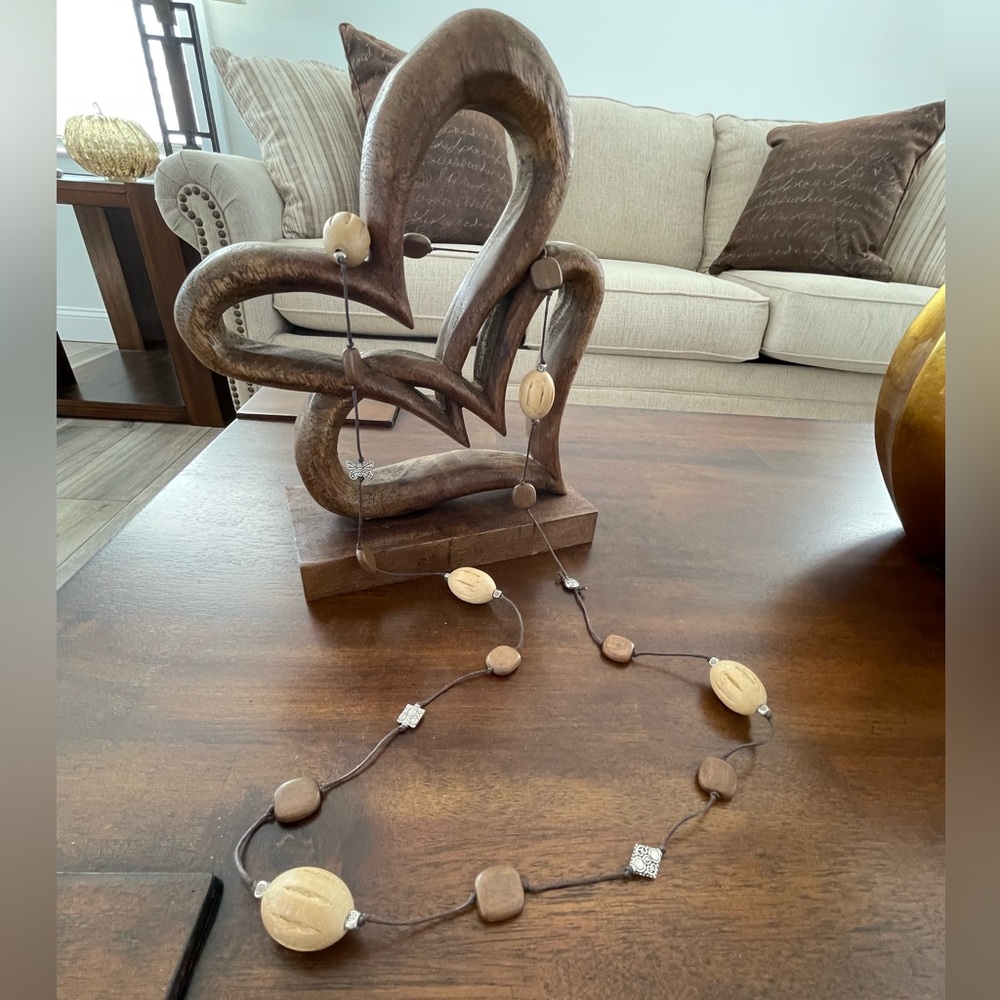 Handmade Cream Wooden Big Bead Long Necklace